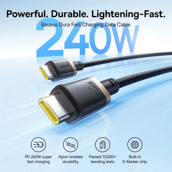 Baseus 240W USB C to USB C Cable Fast Charging PD 5A Nylon Braided - Image 2