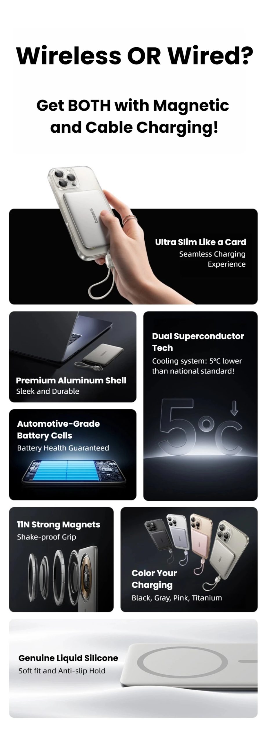 【CCC】Baseus 10000mAh Magnetic Power Bank 15W Wireless PD 27W Wired Fast USB-C/iP Cable Charging For iPhone 17 Samsung Xiaomi