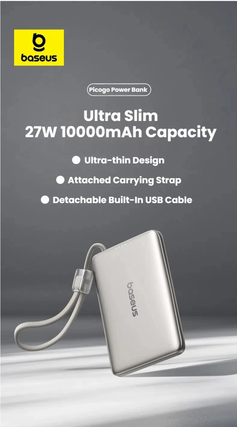 【CCC】Baseus 10000mAh Magnetic Power Bank 15W Wireless PD 27W Wired Fast USB-C/iP Cable Charging For iPhone 17 Samsung Xiaomi