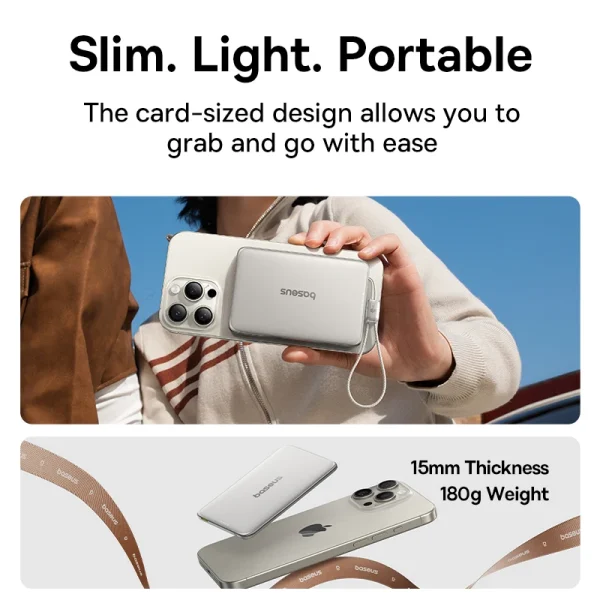 Baseus 10000mAh Magnetic Power Bank 15W Wireless 27W PD Fast Charging with Detachable Cable - Image 3