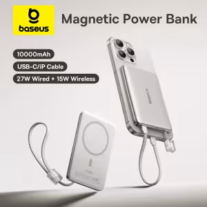 Baseus 10000mAh Magnetic Power Bank 15W Wireless 27W PD Fast Charging with Detachable Cable