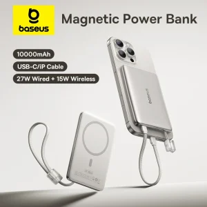 Baseus 10000mAh Magnetic Power Bank 15W Wireless 27W PD Fast Charging with Detachable Cable
