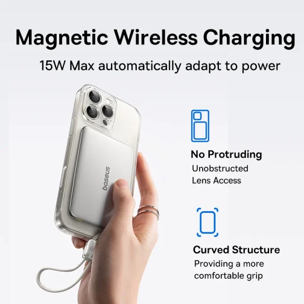 Baseus 10000mAh Magnetic Power Bank 15W Wireless 27W PD Fast Charging with Detachable Cable - Image 2