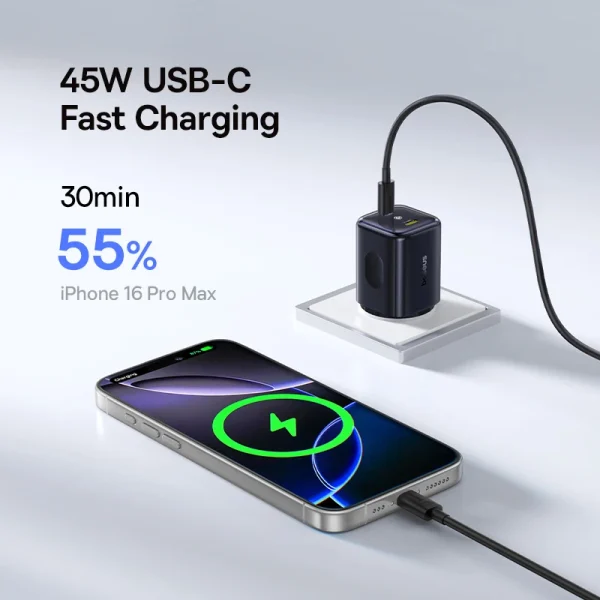 Baseus 45W GaN Fast Charger USB C Portable Travel Charger Mini for iPhone 17 16 15 Samsung Galaxy - Image 2