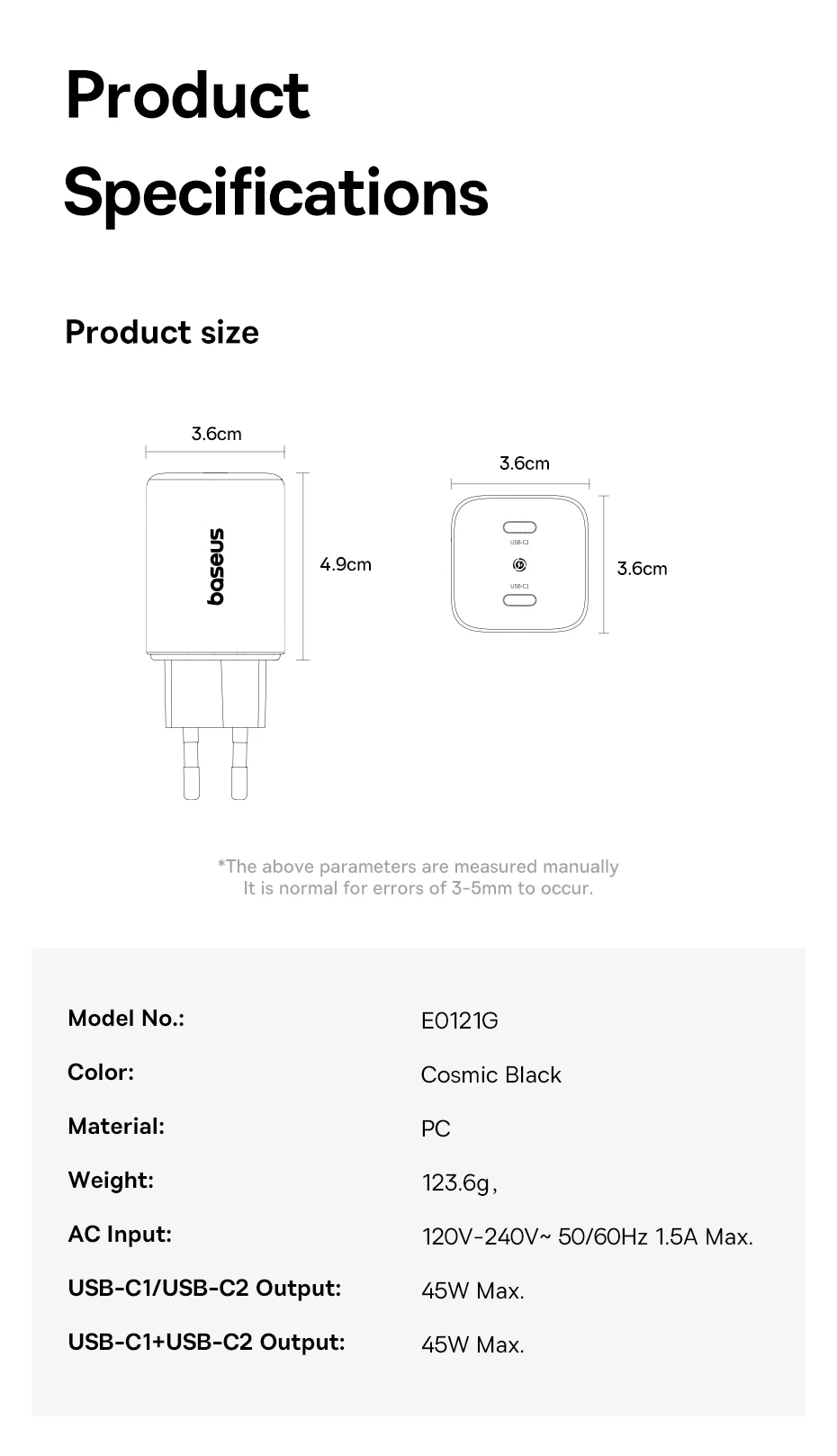 Baseus 45W Phone Charger For iPhone 17 16 15 Samsung Galaxy Fast Charger GaN Charger USB C Charger Portable Travel Charger Mini