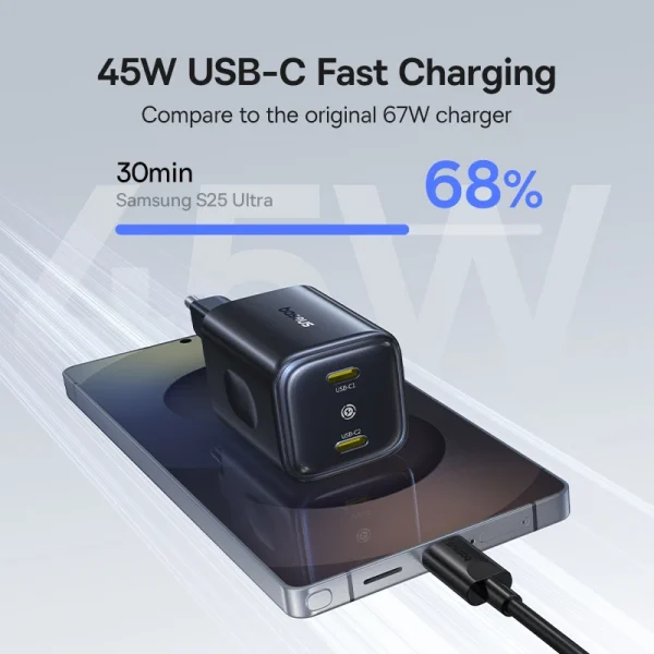 Baseus 45W GaN Fast Charger USB C Portable Travel Charger Mini for iPhone 17 16 15 Samsung Galaxy - Image 3
