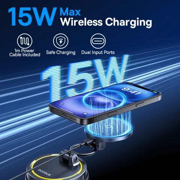 Baseus PrimeTrip VC2 Flex Pro Magnetic Wireless Charging Car Mount 15W Suction Cup - Image 2