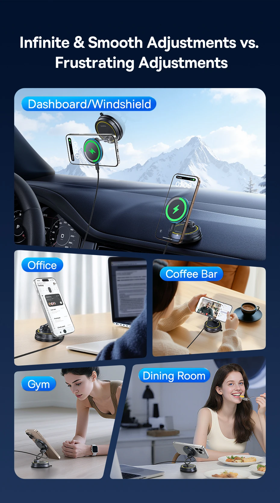 Baseus Wireless Charger Vacuum Magnetic Car Phone Holder Mount 360° Rotation Stand Gym Stand Car Mount for iPhone Travel Holder