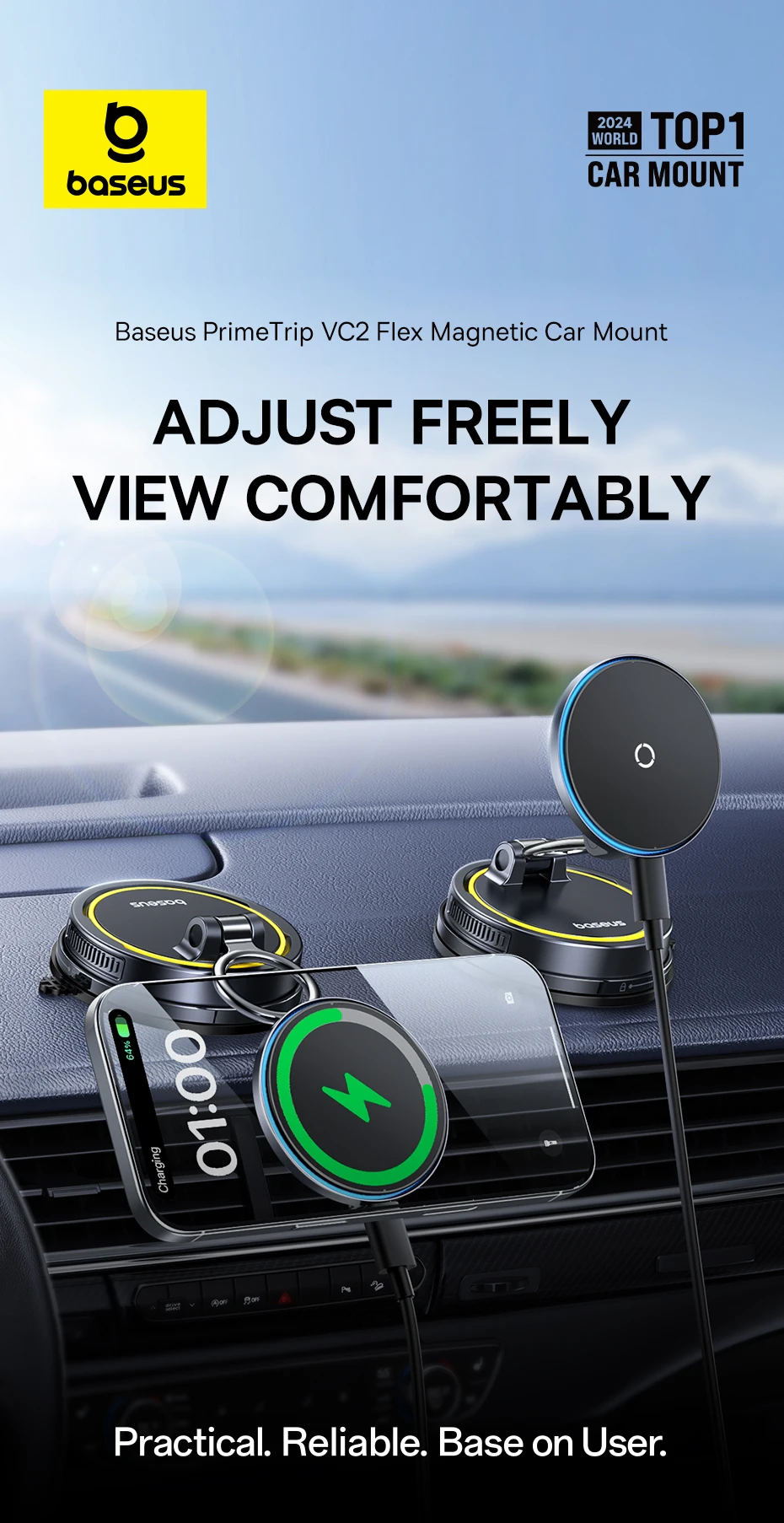 Baseus Wireless Charger Vacuum Magnetic Car Phone Holder Mount 360° Rotation Stand Gym Stand Car Mount for iPhone Travel Holder