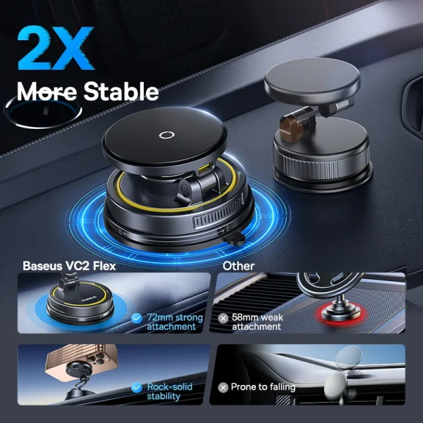 Baseus PrimeTrip VC2 Flex Pro Magnetic Wireless Charging Car Mount 15W Suction Cup - Image 6