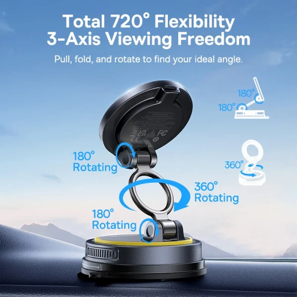 Baseus PrimeTrip VC2 Flex Pro Magnetic Wireless Charging Car Mount 15W Suction Cup - Image 3