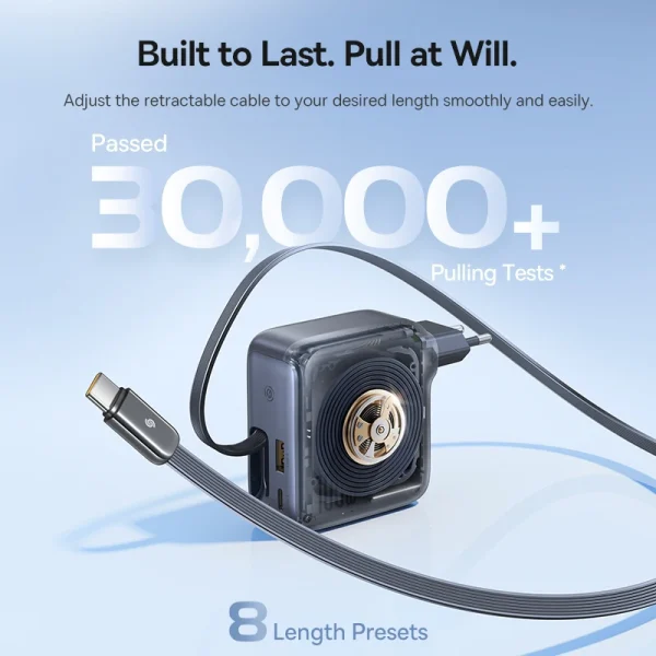 Baseus 100W GaN Fast Charger Retractable USB C Triple Port PD Charger For MacBook Laptop iPhone Samsung - Image 4