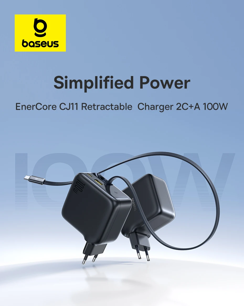 Baseus 100W Fast Charger For Tablet Laptop Quick Charger Retractable USB C Charger Cable Phone Charger For iPhone Samsung