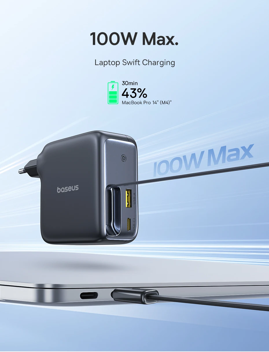 Baseus 100W Fast Charger For Tablet Laptop Quick Charger Retractable USB C Charger Cable Phone Charger For iPhone Samsung