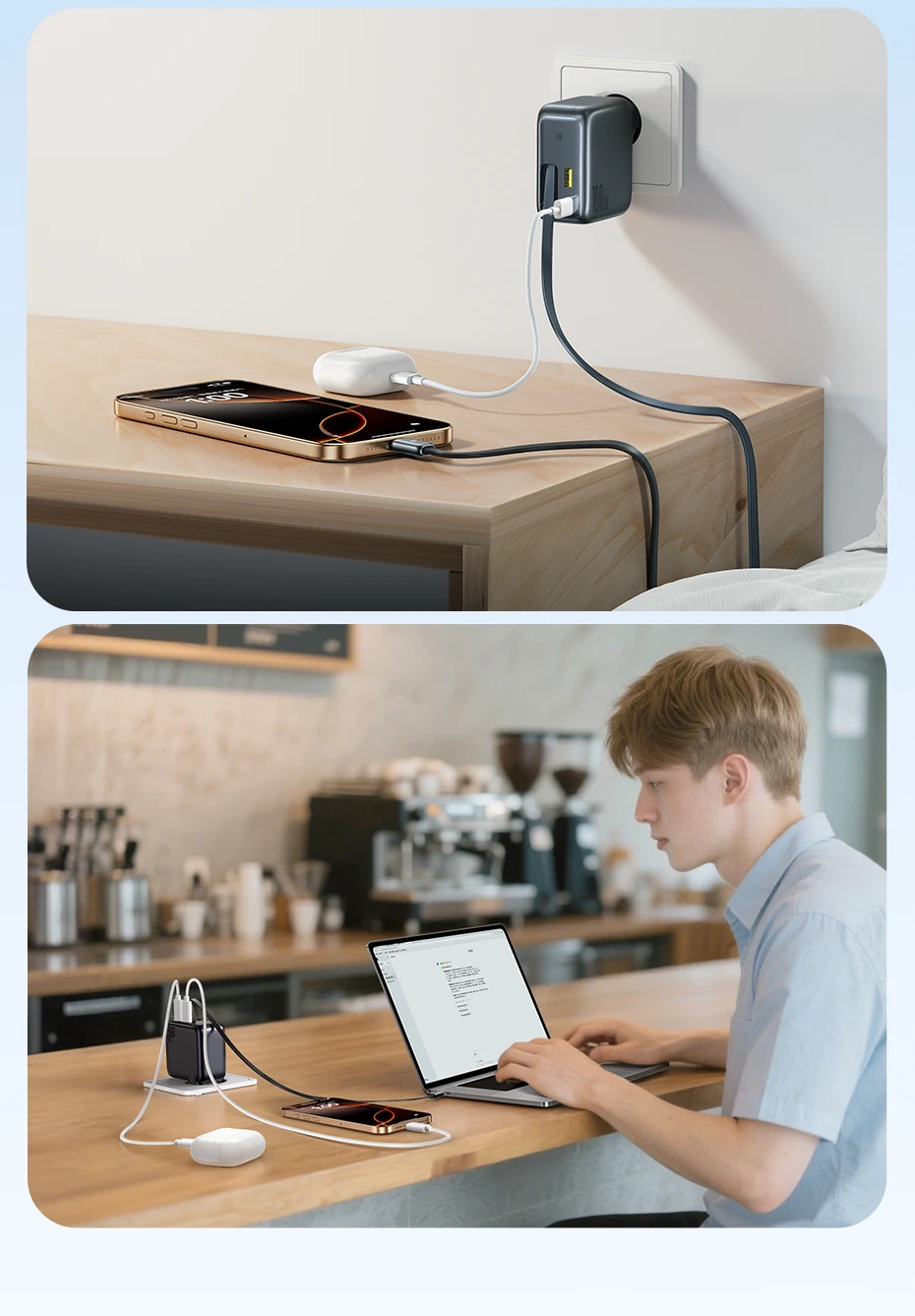 Baseus 100W Fast Charger For Tablet Laptop Quick Charger Retractable USB C Charger Cable Phone Charger For iPhone Samsung