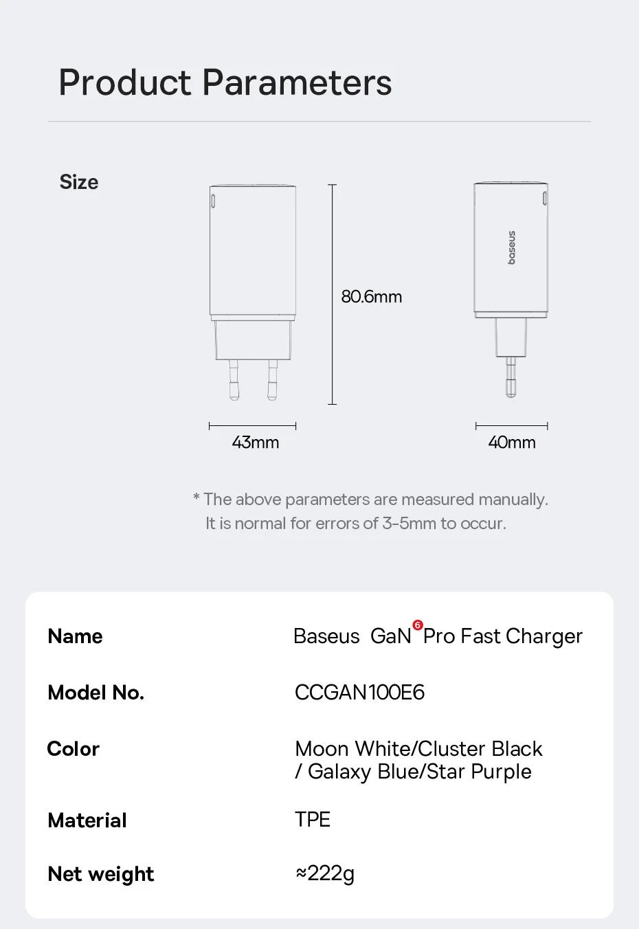Baseus 100W GaN 6 Charger USB C Charger For Macbook Pro PD Charge Portable Fast Charger For iPhone 17 16 15 Laptop Charger