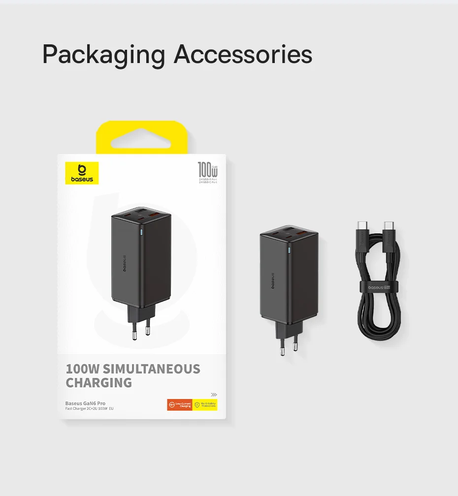 Baseus 100W GaN 6 Charger USB C Charger For Macbook Pro PD Charge Portable Fast Charger For iPhone 17 16 15 Laptop Charger