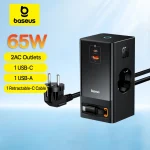 Baseus 65W GaN Digital Power Strip with Retractable Cable Fast Charging 5-Port