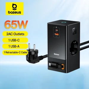 Baseus 65W GaN Digital Power Strip with Retractable Cable Fast Charging 5-Port
