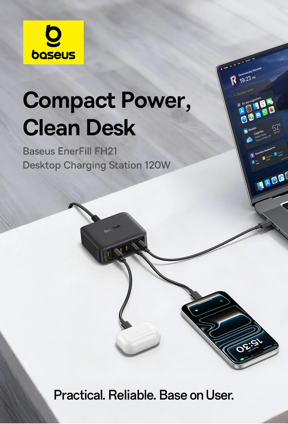 Baseus 120W Desktop Charger Laptop Fast Charger 6 in 1 Charger For iPhone 17 16 15 14 Pro Max Samsung iPad Quick Charger GaN