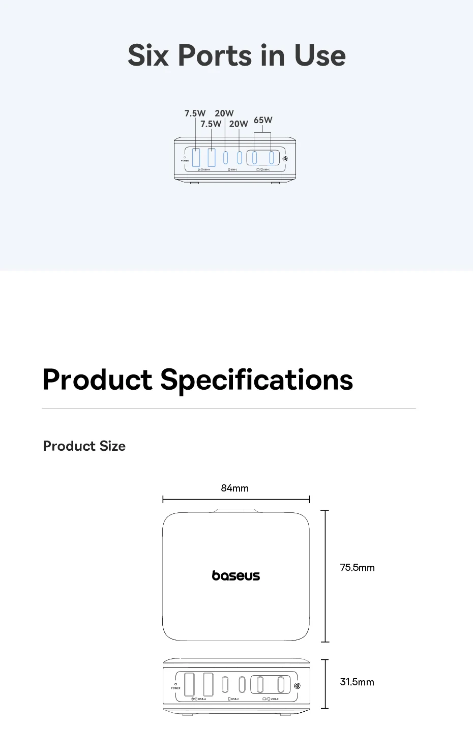 Baseus 120W Desktop Charger Laptop Fast Charger 6 in 1 Charger For iPhone 17 16 15 14 Pro Max Samsung iPad Quick Charger GaN