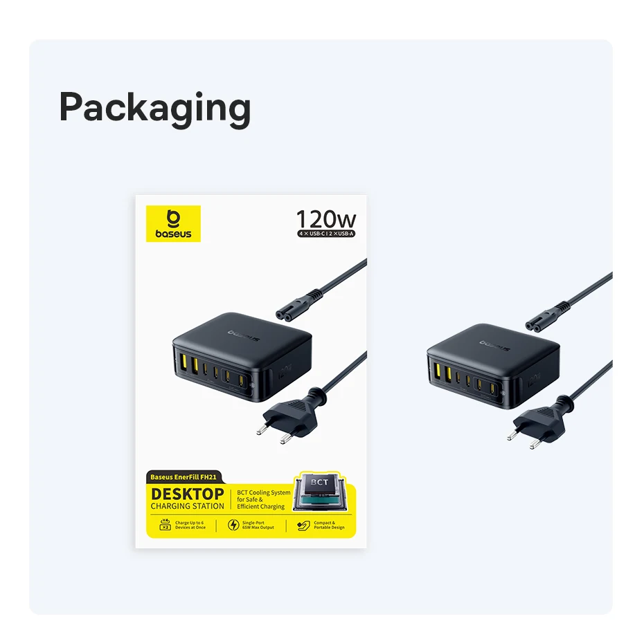 Baseus 120W Desktop Charger Laptop Fast Charger 6 in 1 Charger For iPhone 17 16 15 14 Pro Max Samsung iPad Quick Charger GaN