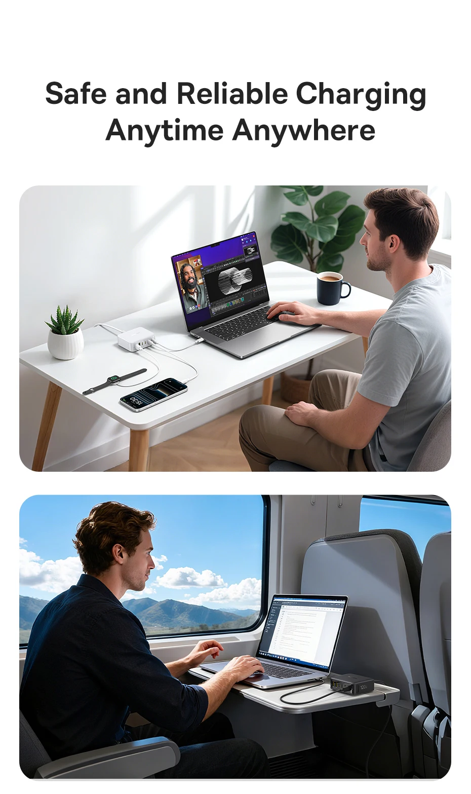 Baseus 120W Desktop Charger Laptop Fast Charger 6 in 1 Charger For iPhone 17 16 15 14 Pro Max Samsung iPad Quick Charger GaN