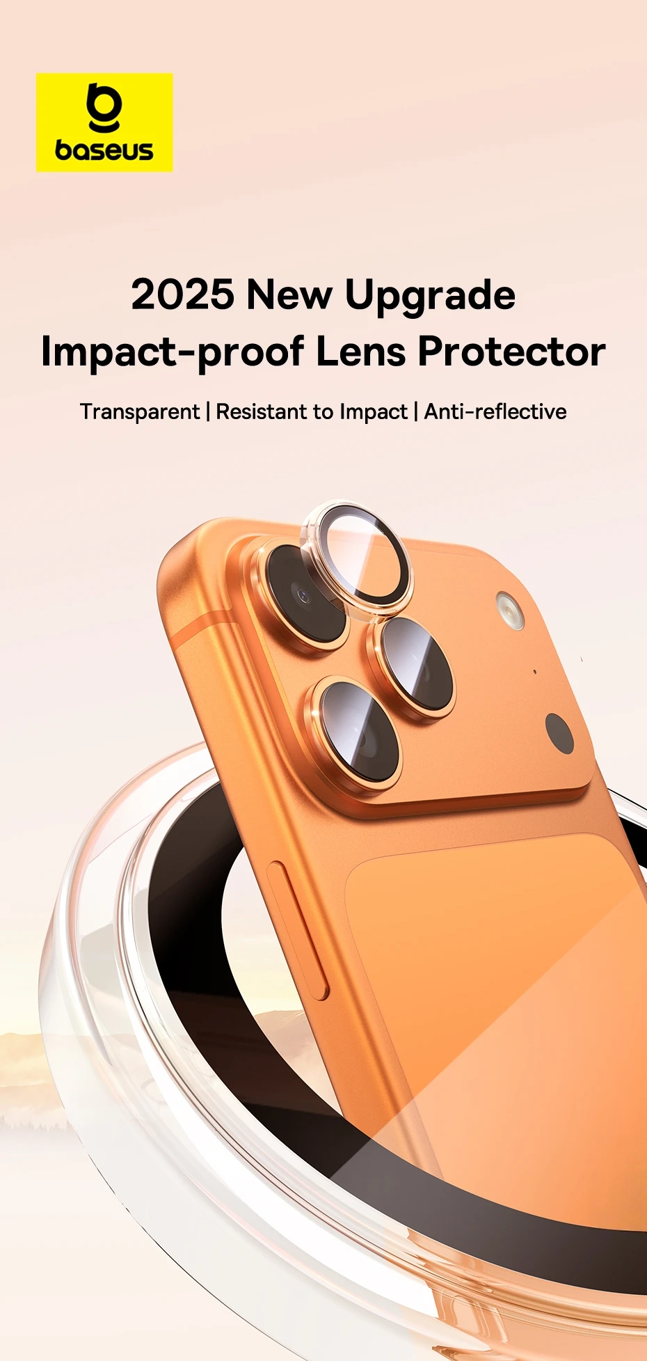 Baseus Lens Screen Protectors for iPhone 17 Pro Max 17 Air 17 Pro Anti-Reflection Clear Display Corning Tempered Glass Lens Film