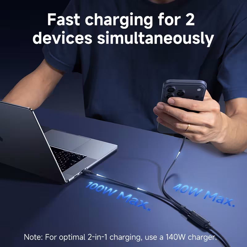 Baseus Flash 4 2-in-1 Fast Charging Cable 140W USB-C to Dual Type-C Baseus Flash 4 2-in-1 Fast Charging Cable 140W USB-C to Dual Type-C - Image 3