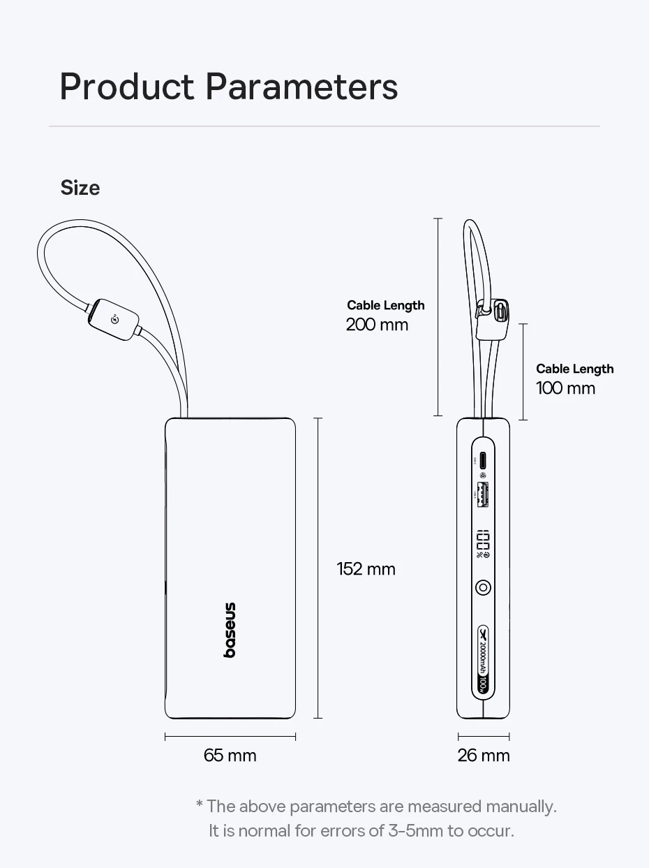 Baseus 20000mAh 100W Power Bank Built-In Dual USB-C Cable Fast Charging Digital Display Power Bank For iPhone 17 Pro Max Samsung Baseus 20000mAh 100W Power Bank Built-In Dual USB-C Cable Fast Charging Digital Display Power Bank For iPhone 17 Pro Max Samsung