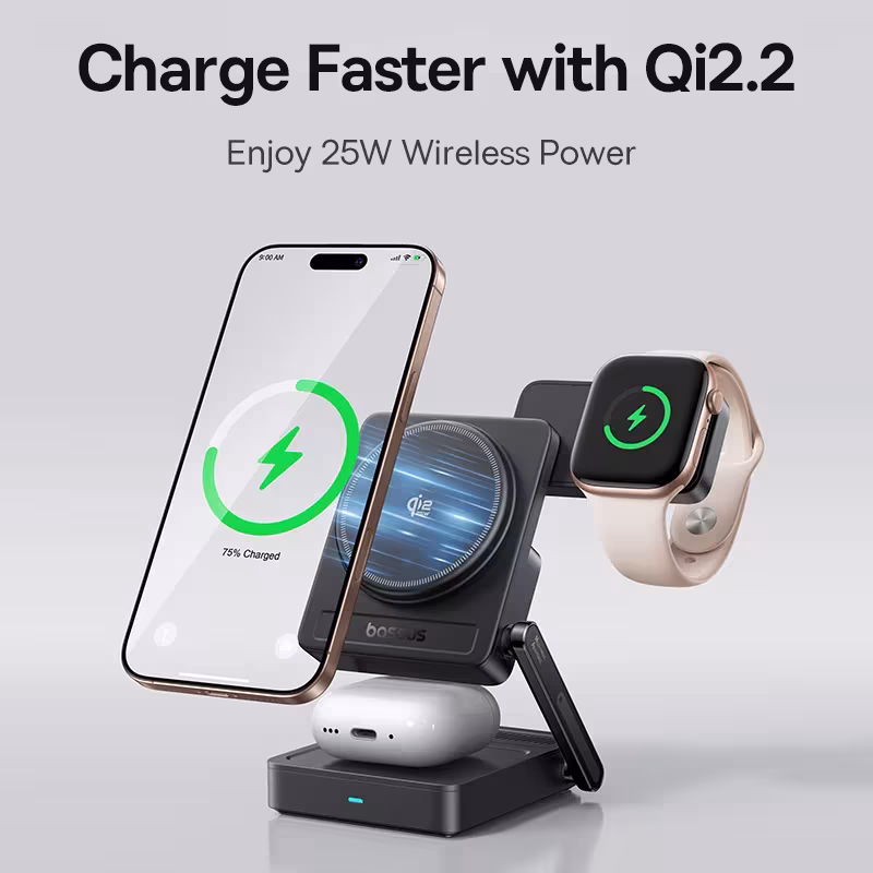 Baseus PicoGo AF21 Qi2.2 25W 3-in-1 Magnetic Wireless Charger Foldable For iPhone 16 15 Apple Watch AirPods Baseus PicoGo AF21 Qi2.2 25W 3-in-1 Magnetic Wireless Charger Foldable For iPhone 16 15 Apple Watch AirPods - Image 2