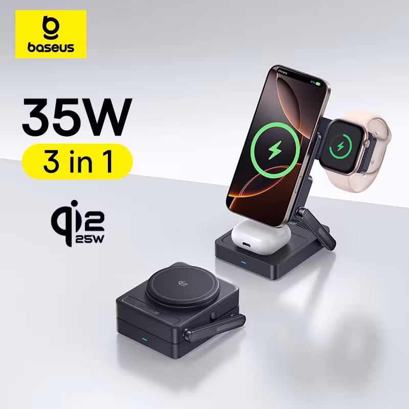 Baseus PicoGo AF21 Qi2.2 25W 3-in-1 Magnetic Wireless Charger Foldable For iPhone 16 15 Apple Watch AirPods Baseus PicoGo AF21 Qi2.2 25W 3-in-1 Magnetic Wireless Charger Foldable For iPhone 16 15 Apple Watch AirPods