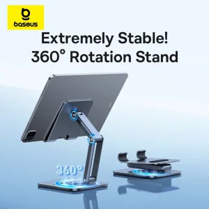 Baseus Biaxial Foldable Aluminum Tablet Stand 360° Rotation 10KG Load-Bearing Desktop Holder for iPad iPhone