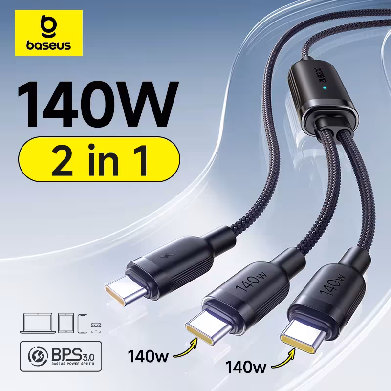 Baseus Flash 4 2-in-1 Fast Charging Cable 140W USB-C to Dual Type-C PD3.1 QC PPS Baseus Flash 4 2-in-1 Fast Charging Cable 140W USB-C to Dual Type-C PD3.1 QC PPS