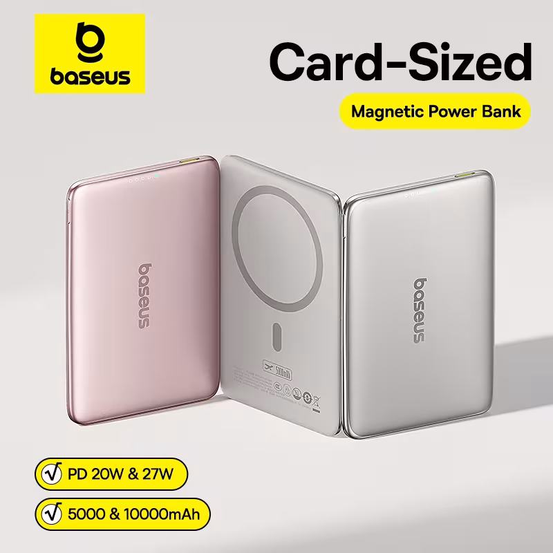 Baseus 10000mAh Magnetic Wireless Power Bank PD 27W 15W Slim Card-Sized Portable Charger for iPhone Samsung Baseus 10000mAh Magnetic Wireless Power Bank PD 27W 15W Slim Card-Sized Portable Charger for iPhone Samsung