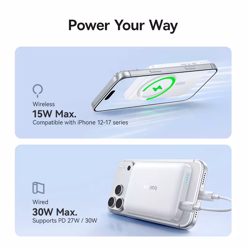 Baseus EnerFill FM11 Magnetic Power Bank 10000mAh 30W PD 15W Wireless Fast Charging Baseus EnerFill FM11 Magnetic Power Bank 10000mAh 30W PD 15W Wireless Fast Charging - Image 3