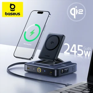 Baseus Nomos 6-in-1 Desktop Charging Station 245W GaN Qi2 Wireless Charger with Retractable Cables