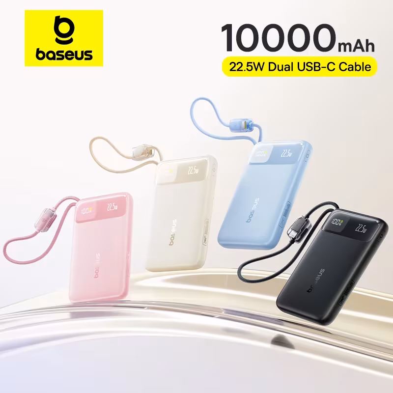 Baseus EnerFill FC11 Digital Display Power Bank 10000mAh 22.5W with Dual Built-in USB-C Cables Baseus EnerFill FC11 Digital Display Power Bank 10000mAh 22.5W with Dual Built-in USB-C Cables