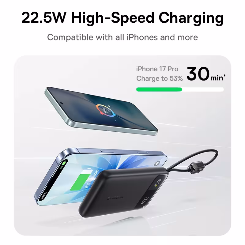 Baseus EnerFill FC11 Digital Display Power Bank 10000mAh 22.5W with Dual Built-in USB-C Cables Baseus EnerFill FC11 Digital Display Power Bank 10000mAh 22.5W with Dual Built-in USB-C Cables - Image 2