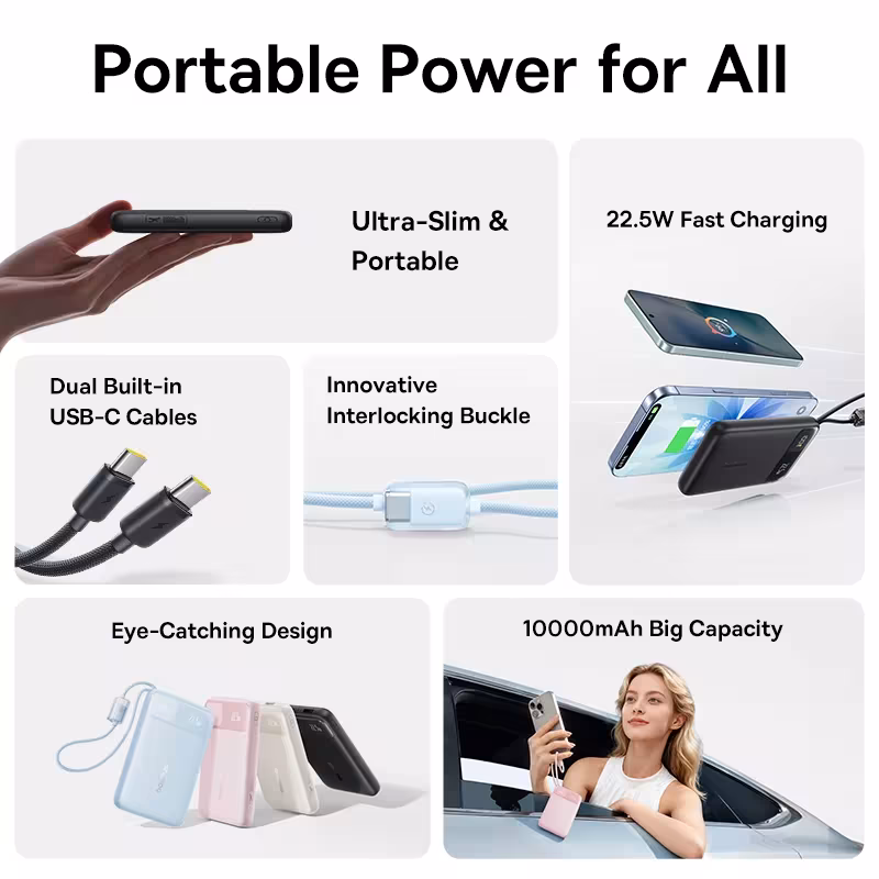 Baseus EnerFill FC11 Digital Display Power Bank 10000mAh 22.5W with Dual Built-in USB-C Cables Baseus EnerFill FC11 Digital Display Power Bank 10000mAh 22.5W with Dual Built-in USB-C Cables - Image 6
