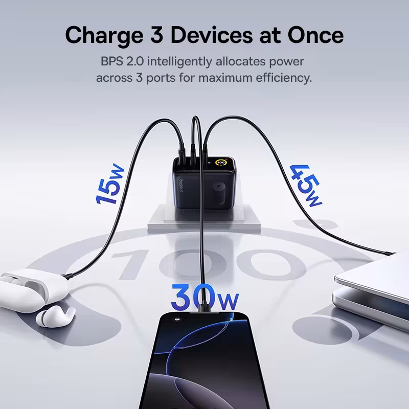 Baseus PicoGo AE21 Digital Display GaN Fast Charger 100W 2C1A PD Baseus PicoGo AE21 Digital Display GaN Fast Charger 100W 2C1A PD - Image 2
