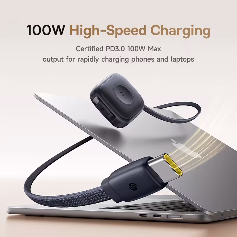 Baseus 100W Retractable PD Fast Charging Cable with Built-in Apple Watch Wireless Charger Baseus 100W Retractable PD Fast Charging Cable with Built-in Apple Watch Wireless Charger - Image 2