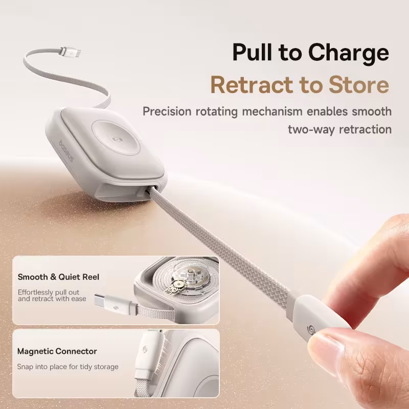 Baseus 100W Retractable PD Fast Charging Cable with Built-in Apple Watch Wireless Charger Baseus 100W Retractable PD Fast Charging Cable with Built-in Apple Watch Wireless Charger - Image 3