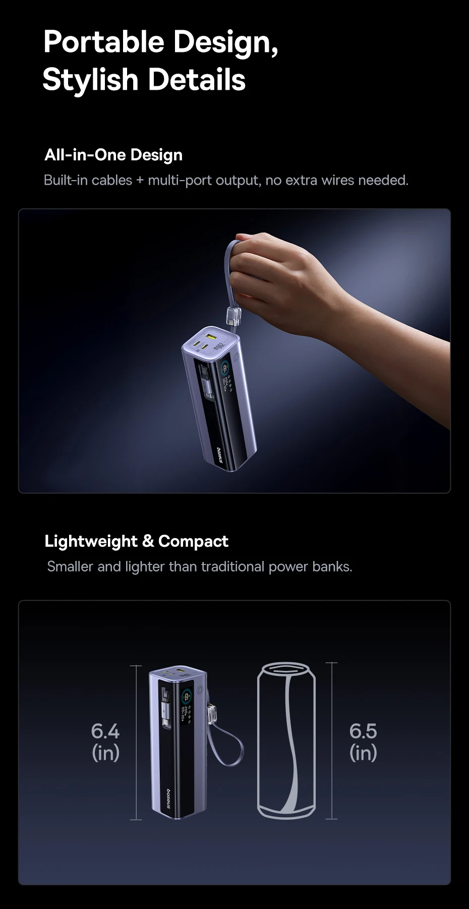Baseus EnerGeek GR11 200W 25000mAh Power Bank with Dual Retractable USB ...