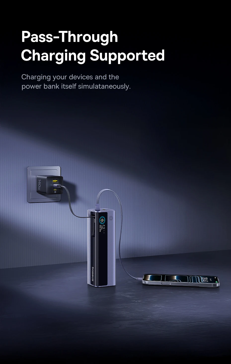 Baseus EnerGeek GR11 200W 25000mAh Power Bank with Dual Retractable USB ...