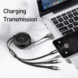 Baseus Golden Loop 3-in-1 Elastict Retractable Charging Cable 3.5A Fast Charge for iPhone Samsung