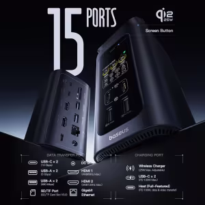 Baseus Spacemate RD1 Pro 160W 15-in-1 USB-C Docking Station with Qi2 25W Wireless Charger, Dual 4K HDMI, 180W GaN Adapter