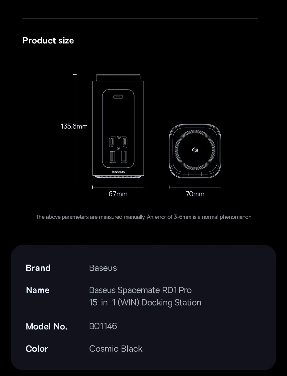 Baseus 160W 15-in-1 USB C HUB to 2 HDMI 4K@120Hz 60Hz with Qi2.2 25W Wireless Charger 180W GaN EU US Adapter Docking Station Hub Baseus 160W 15-in-1 USB C HUB to 2 HDMI 4K@120Hz 60Hz with Qi2.2 25W Wireless Charger 180W GaN EU US Adapter Docking Station Hub