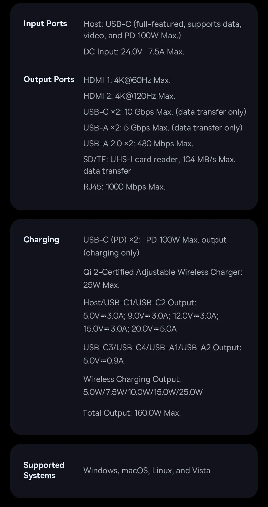 Baseus 160W 15-in-1 USB C HUB to 2 HDMI 4K@120Hz 60Hz with Qi2.2 25W Wireless Charger 180W GaN EU US Adapter Docking Station Hub Baseus 160W 15-in-1 USB C HUB to 2 HDMI 4K@120Hz 60Hz with Qi2.2 25W Wireless Charger 180W GaN EU US Adapter Docking Station Hub