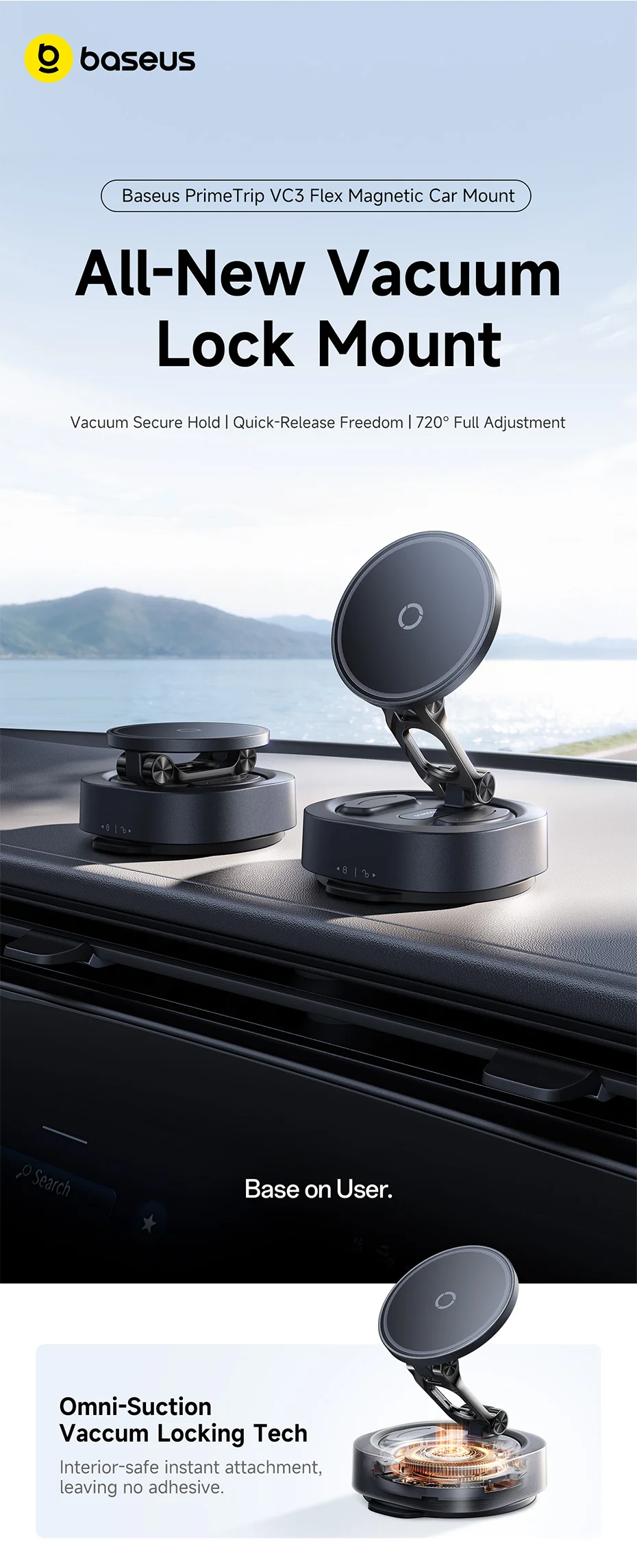 Baseus Magnetic Car Phone Holder Vacuum Suction Cup Stand Rotation Мagnet Holder For iPhone 17 16 Gym/Driving Vacuum Car Mount Baseus Magnetic Car Phone Holder Vacuum Suction Cup Stand Rotation Мagnet Holder For iPhone 17 16 Gym/Driving Vacuum Car Mount